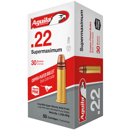 Aguila Supermaximum Copper Plated Solid Point 30 Grain .22 Long Rifle 1700 FPS. 640420012988