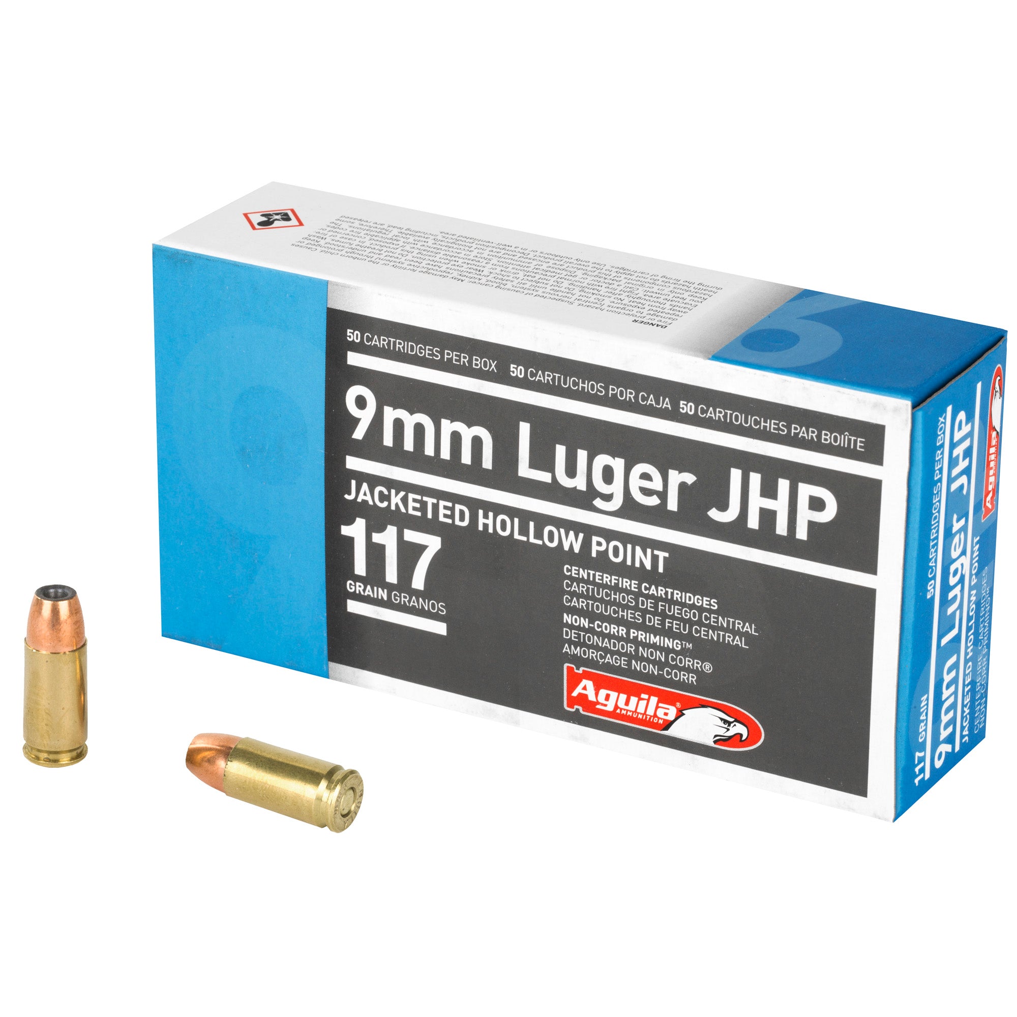 Aguila 9mm Luger / Parabellum Pistol 117 grain Jacketed Hollow Point ammunition