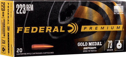 Federal Premium Gold Medal Berger Open Tip Match 73 Grain .223 Remington 2800 fps 604544624014