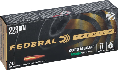 Federal Premium Gold Medal Sierra MatchKing Boat Tail Hollow Point 77 Grain .223 Remington 2720 fps 029465094201