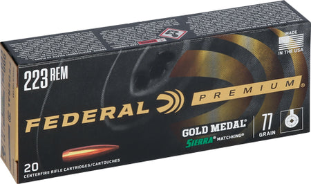 Federal Premium Gold Medal Sierra MatchKing Boat Tail Hollow Point 77 Grain .223 Remington 2720 fps 029465094201