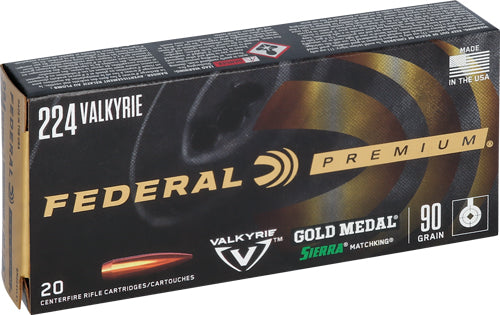 Federal Premium Gold Medal Sierra MatchKing Boat Tail Hollow Point 90 Grain .224 Valkyrie 2700 fps 604544630275