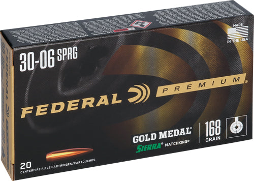 Federal Premium Gold Medal Sierra MatchKing Boat Tail Hollow Point 168 Grain .30-06 Springfield 2700 fps 029465089344