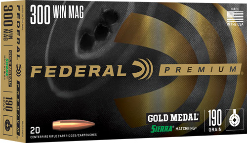 Federal Premium Gold Medal Sierra MatchKing Boat Tail Hollow Point 190 Grain .300 Winchester Mag 2900 fps 029465091736