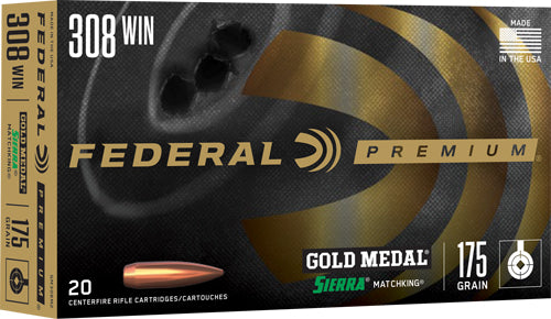 Federal Premium Gold Medal Sierra MatchKing Boat Tail Hollow Point 175 Grain .308 Win / 7.62x51mm 2600 fps 029465091729