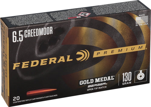 Federal Premium Gold Medal Berger Hybrid Open Tip Match 130 Grain 6.5mm Creedmoor 2875 fps 604544624038