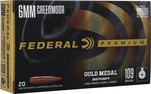 Federal Premium Gold Medal Berger Long Range Hybrid Target 109 Grain 6mm Creedmoor 2975 fps 604544670585