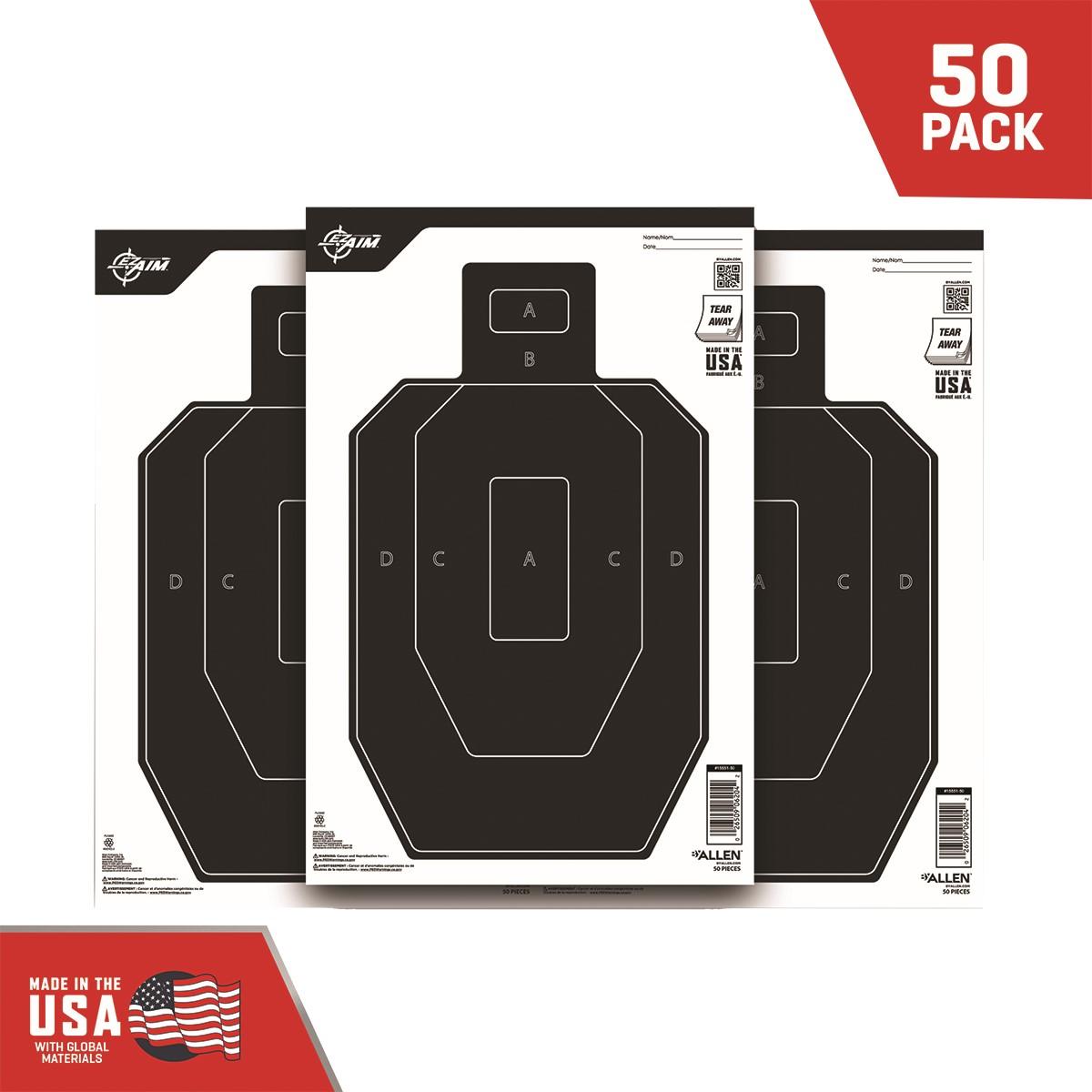 Allen EZ Aim 12x18 IPSC 1/2 Size Shooting Target Black and White 50 per Pack