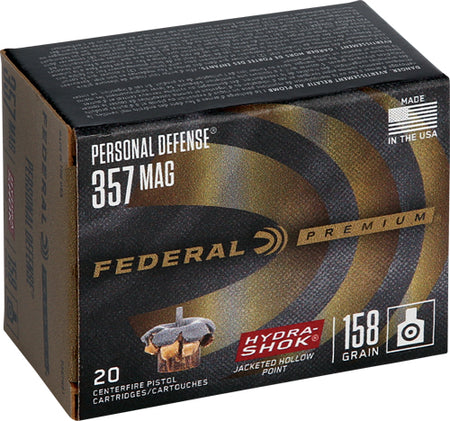 Federal Premium Personal Defense Hydra-Shok Jacketed Hollow Point 158 Grain .357 Magnum 1240 fps 029465085421