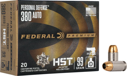 Federal .380 ACP/Auto Premium Defense 99 grain HST Jacketed Hollow Point ammunition
