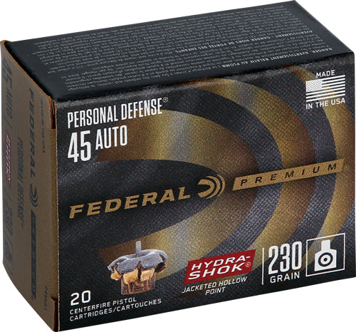 Federal Premium Personal Defense Hydra-Shok Jacketed Hollow Point 230 Grain .45 ACP/Auto 900 fps 029465085414