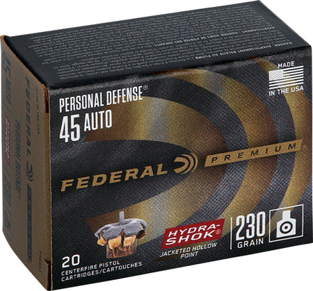 Federal Premium Personal Defense Hydra-Shok Jacketed Hollow Point 230 Grain .45 ACP/Auto 900 fps 029465085414