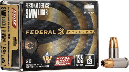 Federal Premium Personal Defense Hydra-Shok Deep Hollow Point 135 Grain 9mm Luger/Parabellum 1060 fps 604544637083