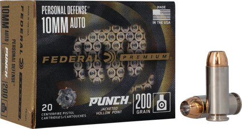Federal Premium Personal Defense Punch Jacketed Hollow Point 200 Grain 10mm Auto 1100 fps 604544672596