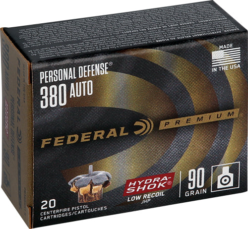 Federal Premium Personal Defense Low Recoil Hydra-Shok Jacketed Hollow Point 90 Grain .380 ACP/Auto 1000 fps 029465088415