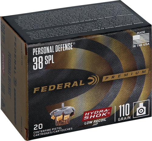 Federal Premium Personal Defense Low Recoil Hydra-Shok Jacketed Hollow Point 110 Grain .38 Special 980 fps 029465092030