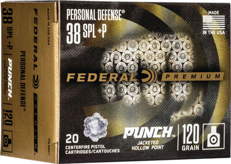 Federal Premium Personal Defense Punch Jacketed Hollow Point 120 Grain .38 Special 1000 fps 604544659016