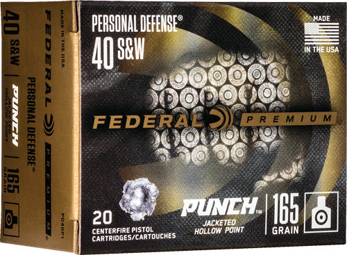 Federal Premium Personal Defense Punch Jacketed Hollow Point 165 Grain .40 S&W 1130 fps 604544659023