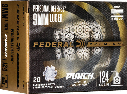 Federal Premium Personal Defense Punch Jacketed Hollow Point 124 Grain 9mm Luger/Parabellum 1150 fps 604544659047