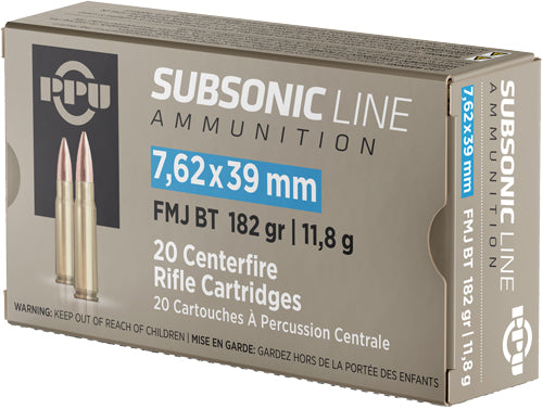 Prvi Partizan 7.62x39mm Subsonic 182 grain Full Metal Jacket Boat Tail ammunition