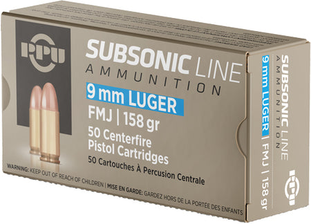Prvi Partizan 9mm Luger / Parabellum Subsonic 158 grain Full Metal Jacket ammunition