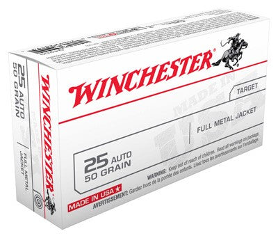 Winchester USA Full Metal Jacket 50 Grain .25 ACP 760 fps 020892201941