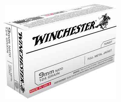 Winchester 9mm Luger / Parabellum USA Nato 124 grain Full Metal Jacket ammunition