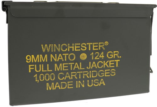Winchester 9mm Luger / Parabellum USA Nato Ammo Can 124 grain Full Metal Jacket ammunition