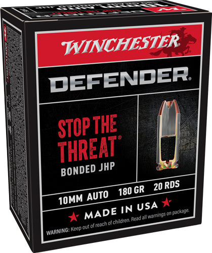 Winchester Defender Pistol Ammo 10mm Luger Bonded Jacketed Hollow Point (JHP) 180 gr.