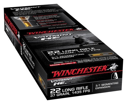 Winchester Varmint HE Varmint High Energy LEAD HOLLOW POINT 37 Grain .22 Long Rifle 1400 fps 020892102729