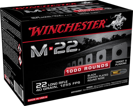 Winchester M-22 Black Copper Plated Round Nose 40 Grain .22 Long Rifle 1255 fps 020892102767