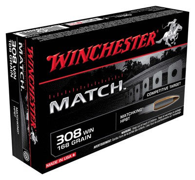 Winchester .308 Win / 7.62x51mm Match 168 grain Sierra MatchKing Boat Tail Hollow Point ammunition
