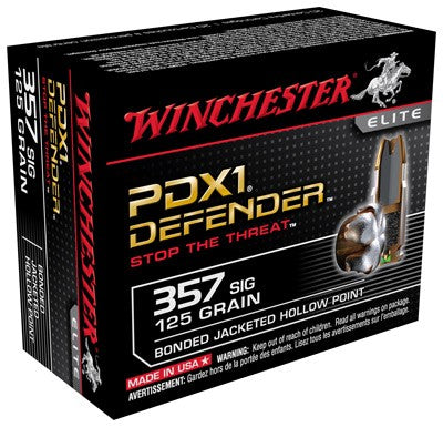Winchester .357 Sig PDX1 Defender Elite 125 grain Bonded Jacket Hollow Point ammunition