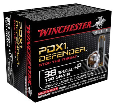 Winchester PDX1 Defender +P Bonded Jacket Hollow Point 130 Grain .38 Special 950 fps 020892217911