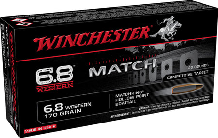 Winchester 6.8 Western Match 170 grain Sierra MatchKing Boat Tail Hollow Point ammunition