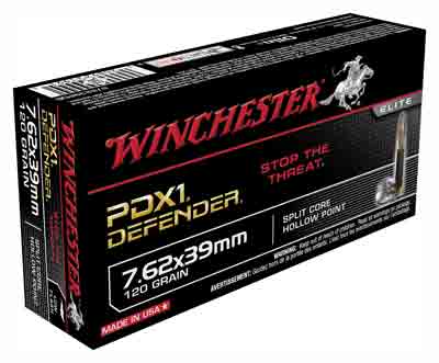 Winchester 7.62x39mm PDX1 Defender 120 grain Split Core Hollow Point ammunition