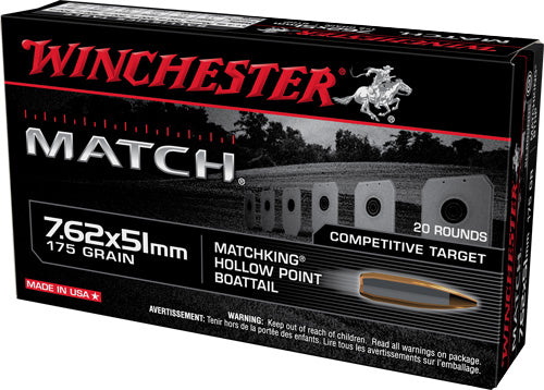 Winchester .308 Win / 7.62x51mm Match 175 grain Sierra MatchKing Boat Tail Hollow Point ammunition