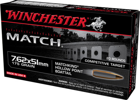 Winchester .308 Win / 7.62x51mm Match 175 grain Sierra MatchKing Boat Tail Hollow Point ammunition
