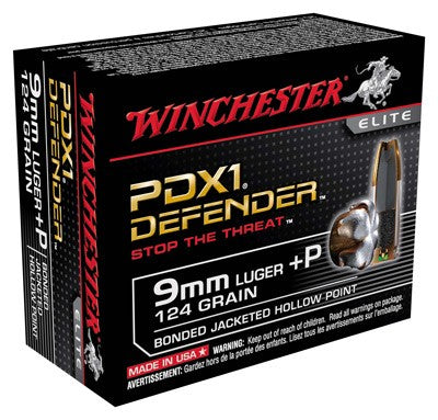 Winchester Defender, 9mm Luger +P, 124 Grain, Bonded Jacketed Hollow Point,