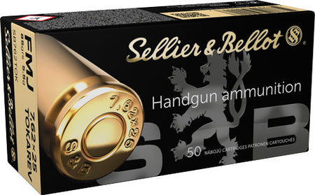Sellier and Bellot 7.62x25mm Tokarev Handgun 85 grain Full Metal Jacket ammunition