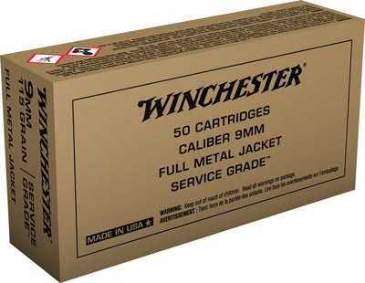 Winchester Service Grade Full Metal Jacket 115 Grain 9mm Luger/Parabellum 1300 fps 020892225190