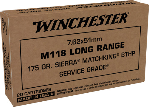 Winchester .308 Win / 7.62x51mm Service Grade M118 Long Range 175 grain Sierra MatchKing Boat Tail Hollow Point ammunition