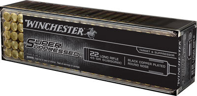 Winchester Super Suppressed Black Copper Plated Round Nose 45 Grain .22 Long Rifle 1090 fps 020892104037