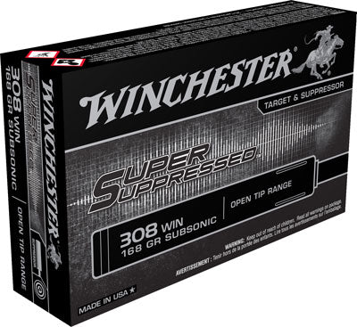 Winchester .308 Win / 7.62x51mm Super Suppressed 168 grain Open Tip Range ammunition