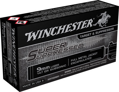 Winchester Super Suppressed Encapsulated Full Metal Jacket 147 Grain 9mm Luger/Parabellum 990 fps 020892224445