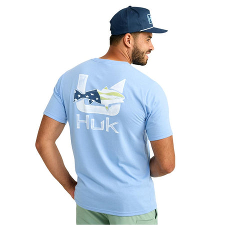 Huk Fish Flag Short Sleeve Shirt in Marolina Blue XL