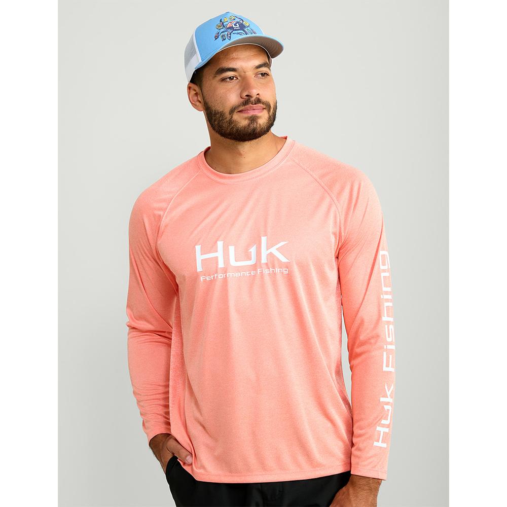 Huk Vented Pursuit Long Sleeve UPF 50+ Shirt Fresh Salmon Heather S