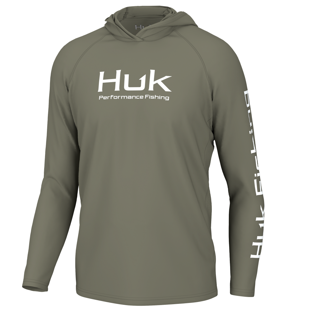 Huk Vented Pursuit Hooded Long Sleeve Fishing Shirt Moss Medium