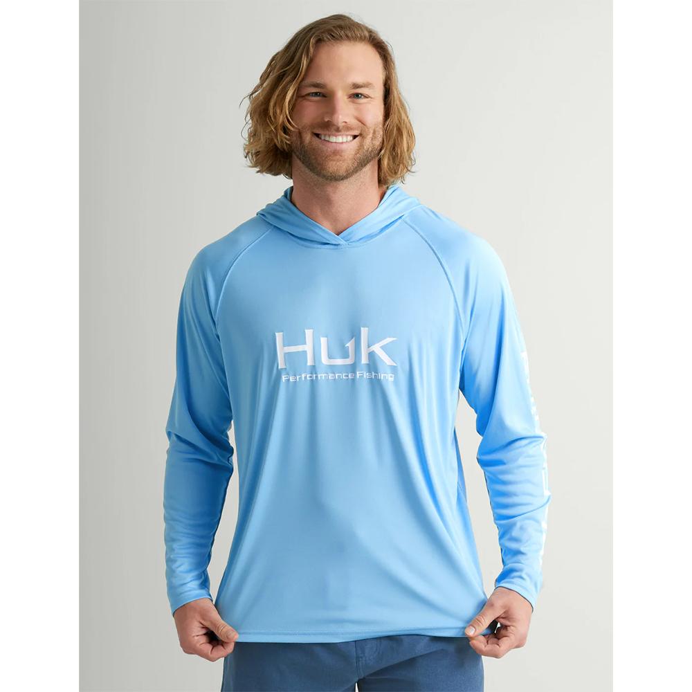 Huk Vented Pursuit Hooded Long Sleeve Fishing Shirt Marolina Blue S