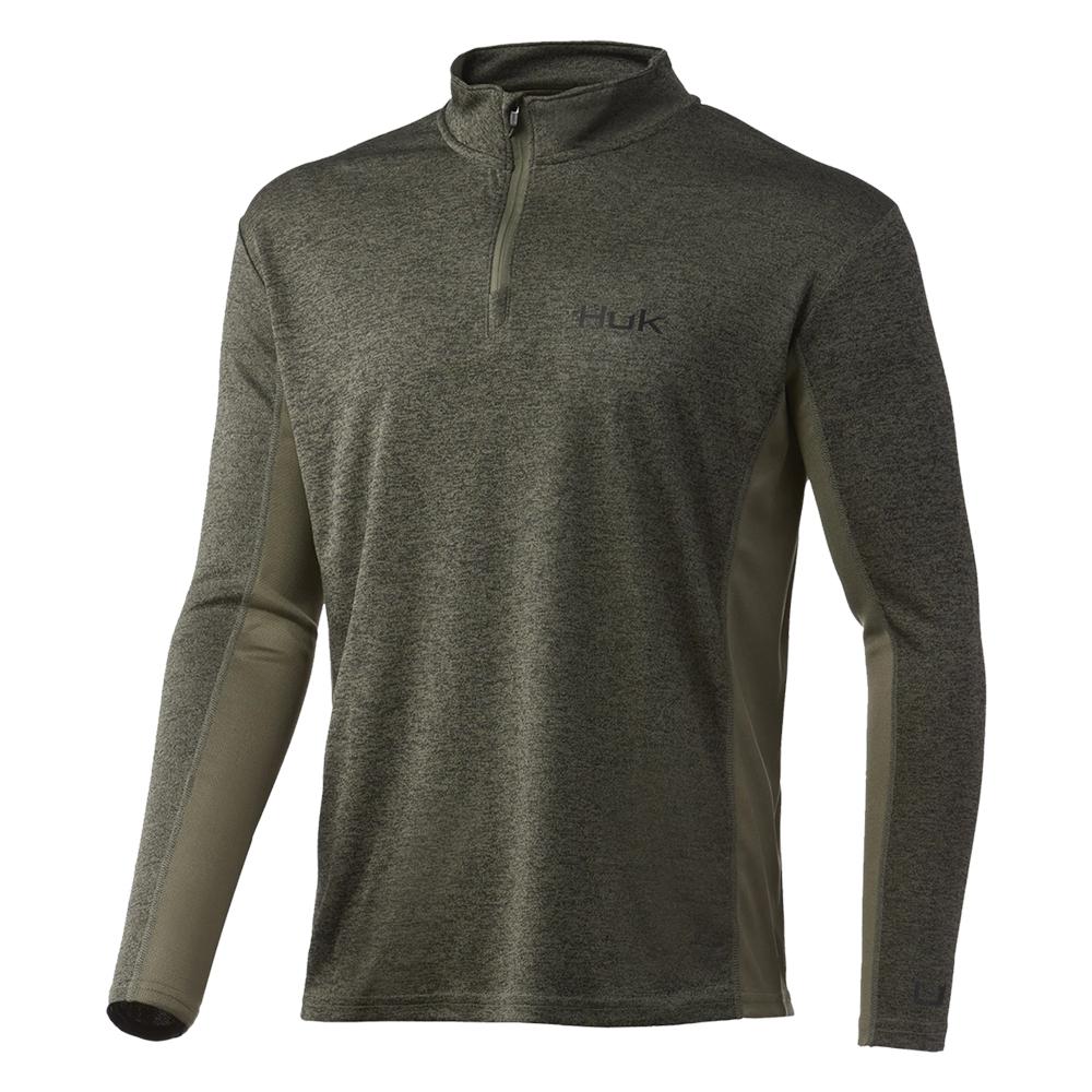 Huk Coldfront Long Sleeve 1/4 Zip Shirt Size S Heather Moss Wind Water Resistant